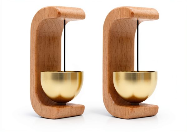 Magnetic Door Chime 2-Pack Beech Wood Brass Rustic Style CXML Model-0